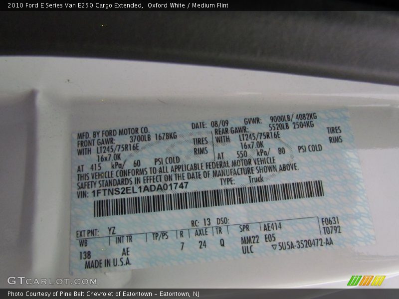 Oxford White / Medium Flint 2010 Ford E Series Van E250 Cargo Extended