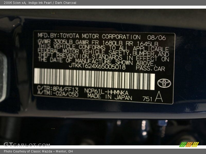 Indigo Ink Pearl / Dark Charcoal 2006 Scion xA