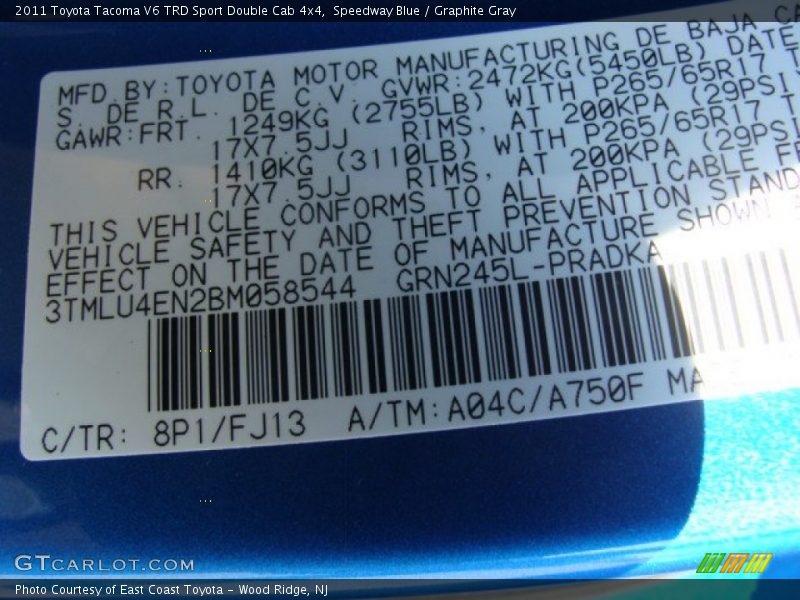 Speedway Blue / Graphite Gray 2011 Toyota Tacoma V6 TRD Sport Double Cab 4x4