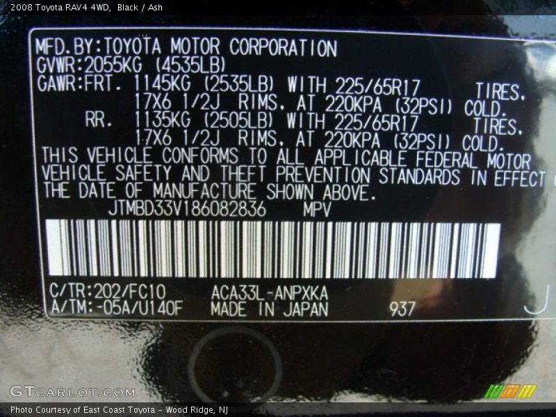 Black / Ash 2008 Toyota RAV4 4WD