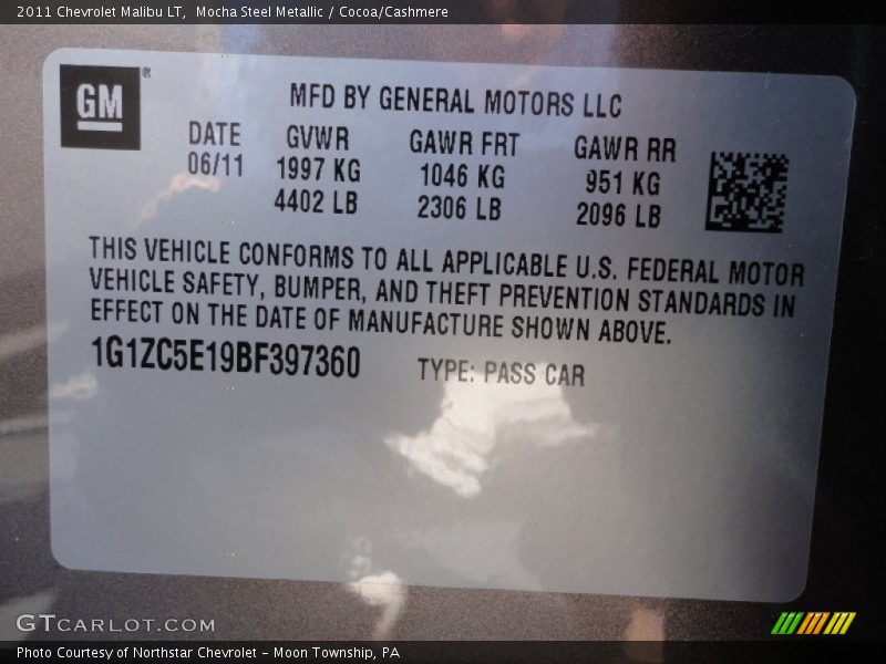 Mocha Steel Metallic / Cocoa/Cashmere 2011 Chevrolet Malibu LT