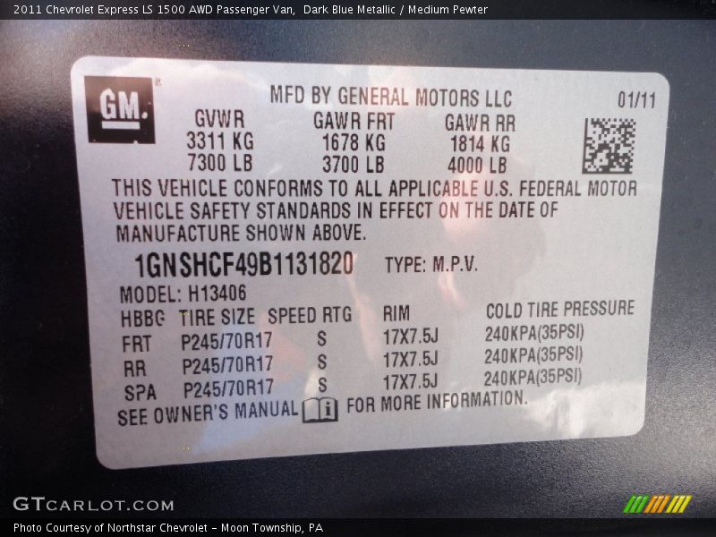 Dark Blue Metallic / Medium Pewter 2011 Chevrolet Express LS 1500 AWD Passenger Van