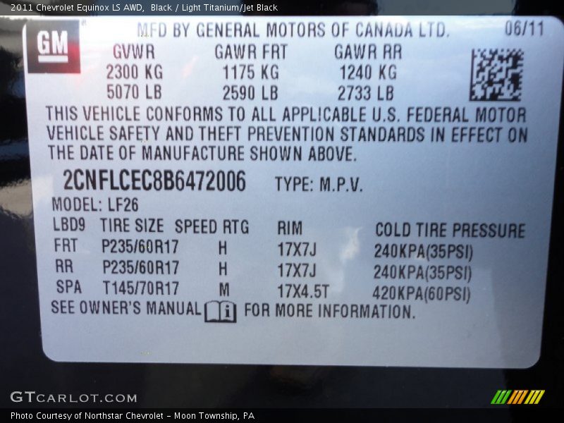Black / Light Titanium/Jet Black 2011 Chevrolet Equinox LS AWD