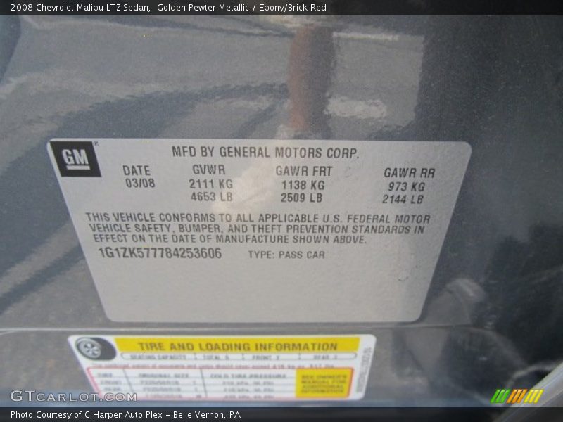 Golden Pewter Metallic / Ebony/Brick Red 2008 Chevrolet Malibu LTZ Sedan