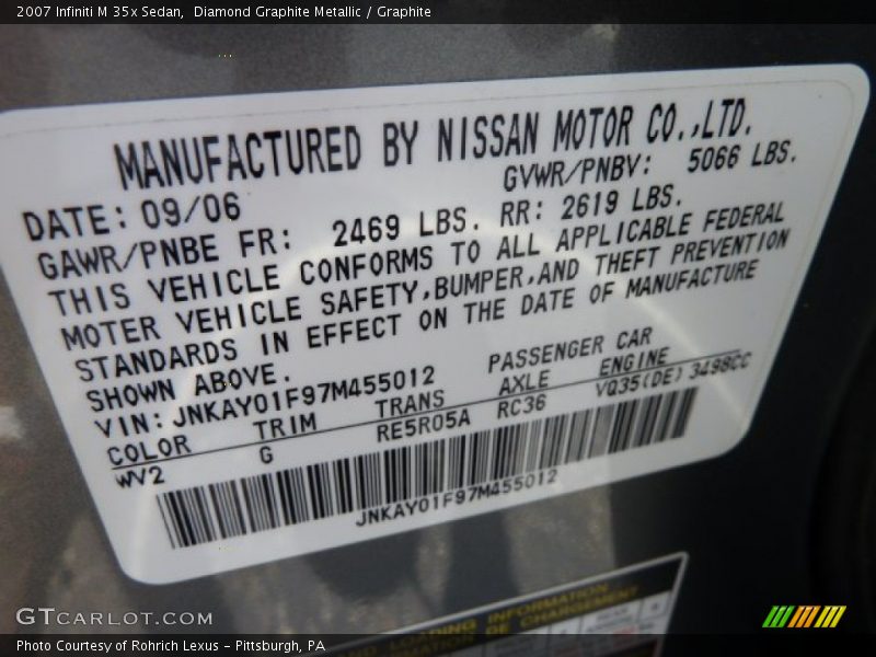 Diamond Graphite Metallic / Graphite 2007 Infiniti M 35x Sedan