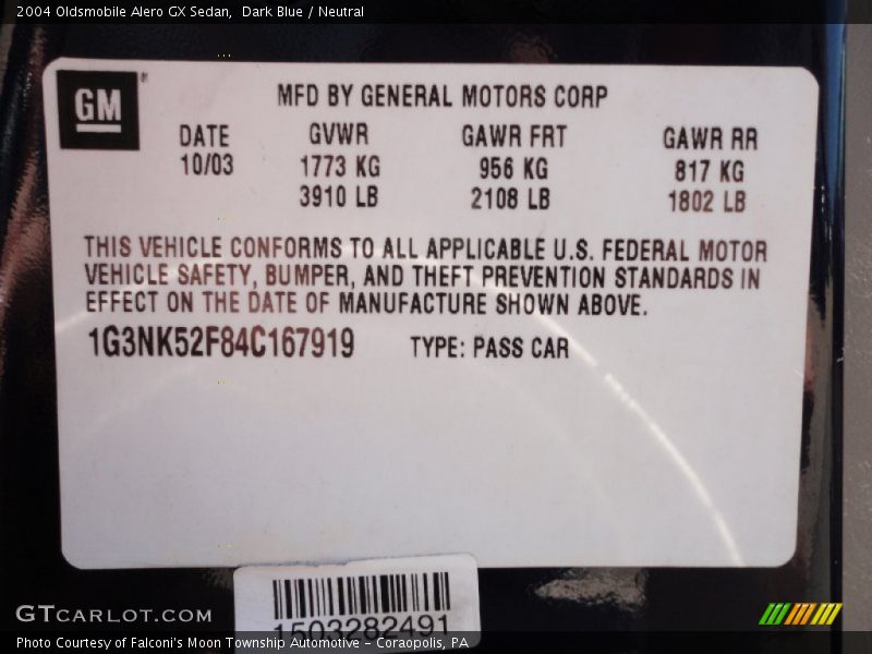 Dark Blue / Neutral 2004 Oldsmobile Alero GX Sedan