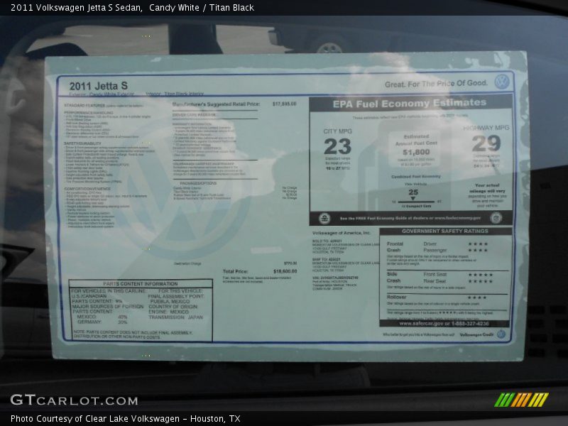 Candy White / Titan Black 2011 Volkswagen Jetta S Sedan