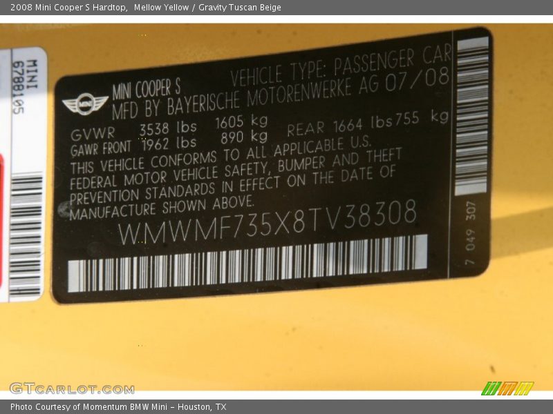 Mellow Yellow / Gravity Tuscan Beige 2008 Mini Cooper S Hardtop