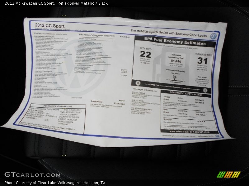  2012 CC Sport Window Sticker