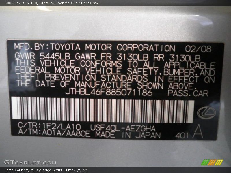 Mercury Silver Metallic / Light Gray 2008 Lexus LS 460