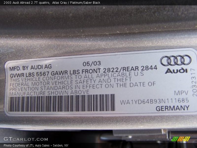 Atlas Gray / Platinum/Saber Black 2003 Audi Allroad 2.7T quattro