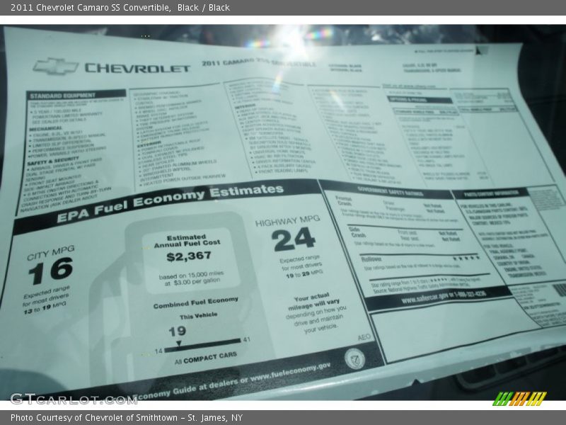  2011 Camaro SS Convertible Window Sticker