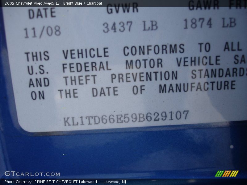 Bright Blue / Charcoal 2009 Chevrolet Aveo Aveo5 LS
