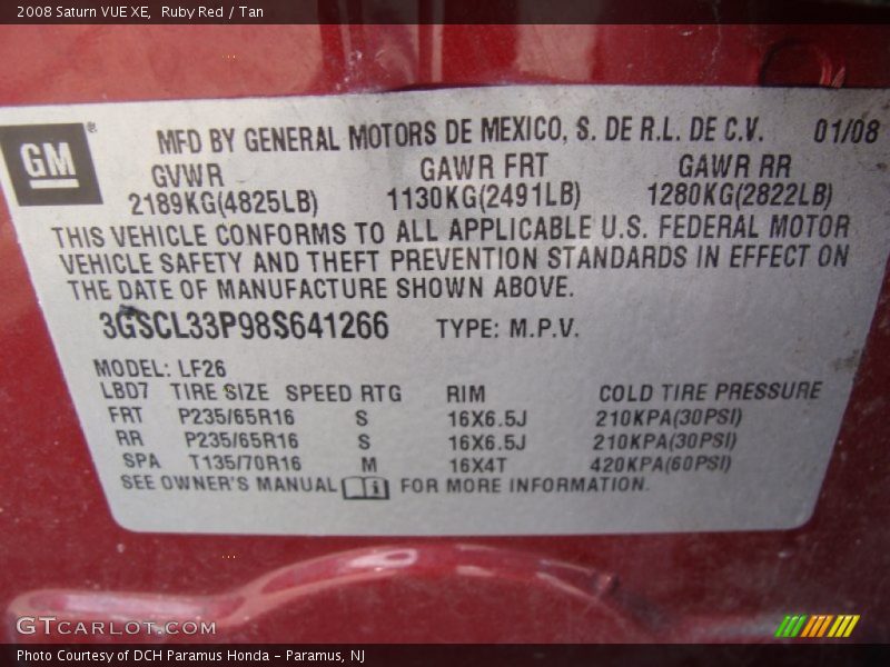 Ruby Red / Tan 2008 Saturn VUE XE