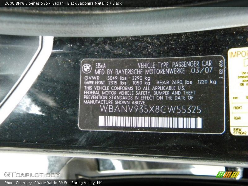 Black Sapphire Metallic / Black 2008 BMW 5 Series 535xi Sedan
