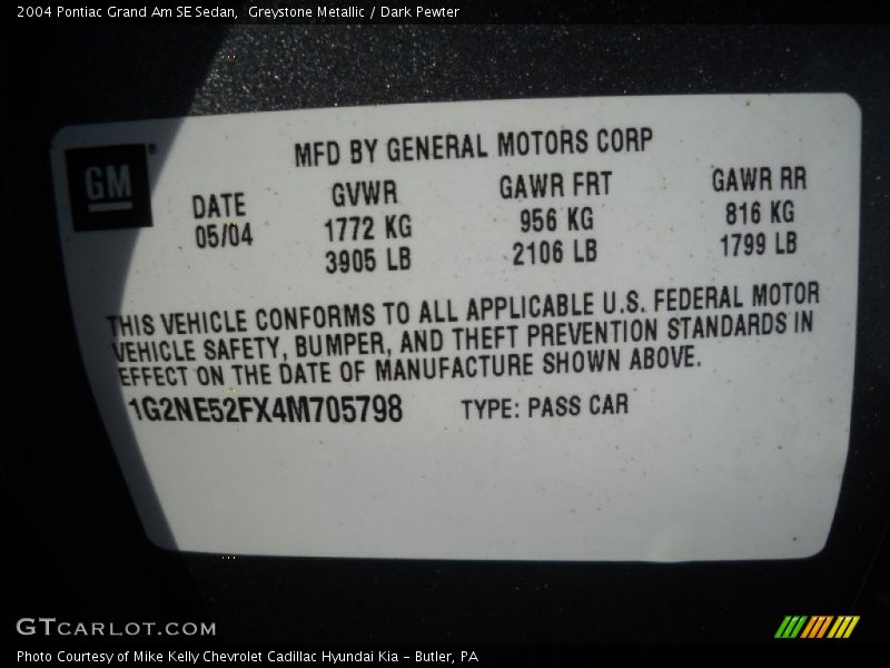 Greystone Metallic / Dark Pewter 2004 Pontiac Grand Am SE Sedan