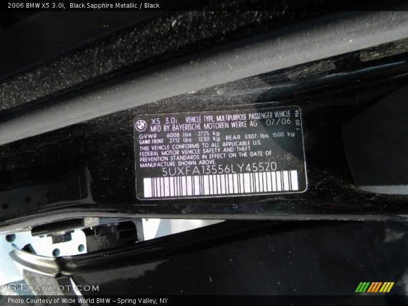 Black Sapphire Metallic / Black 2006 BMW X5 3.0i