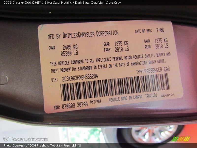 Silver Steel Metallic / Dark Slate Gray/Light Slate Gray 2006 Chrysler 300 C HEMI