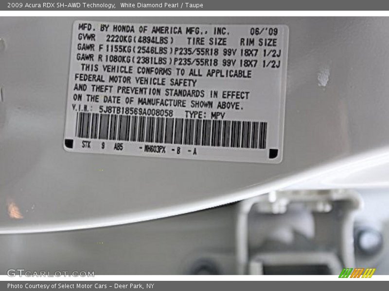 White Diamond Pearl / Taupe 2009 Acura RDX SH-AWD Technology