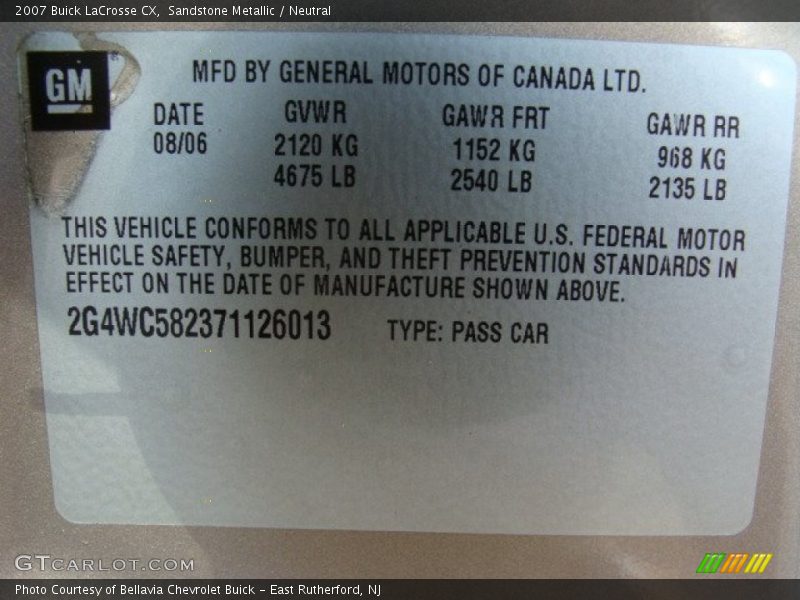 Sandstone Metallic / Neutral 2007 Buick LaCrosse CX