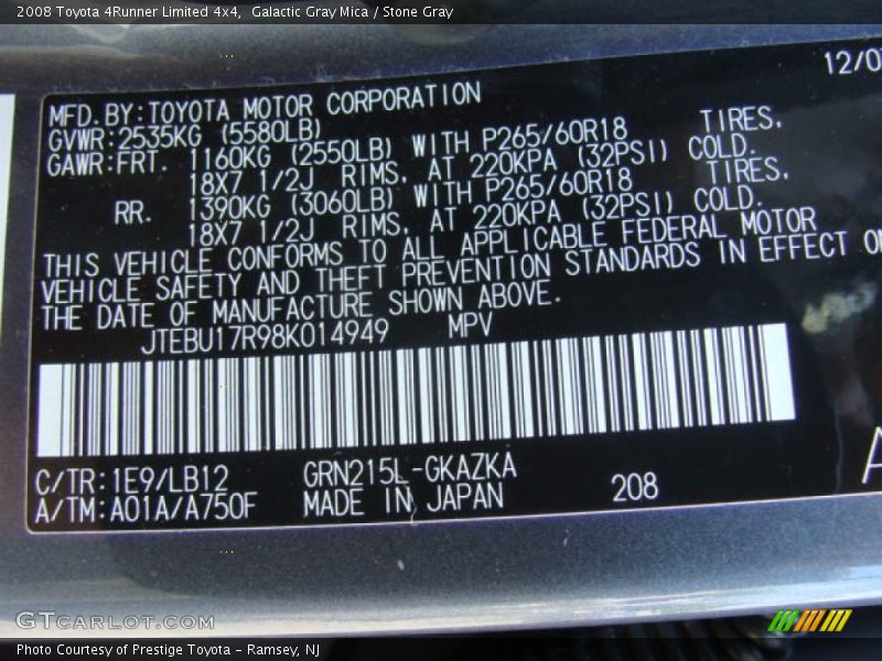 Galactic Gray Mica / Stone Gray 2008 Toyota 4Runner Limited 4x4