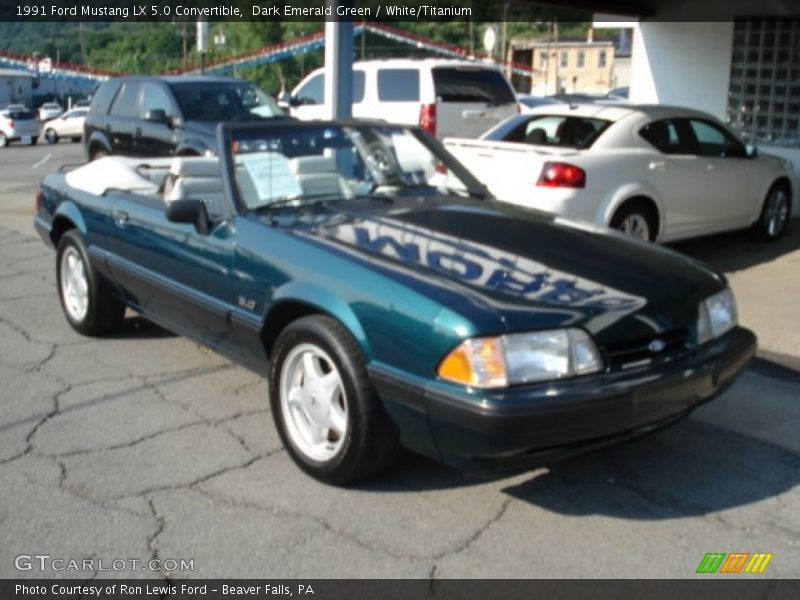 Dark Emerald Green / White/Titanium 1991 Ford Mustang LX 5.0 Convertible