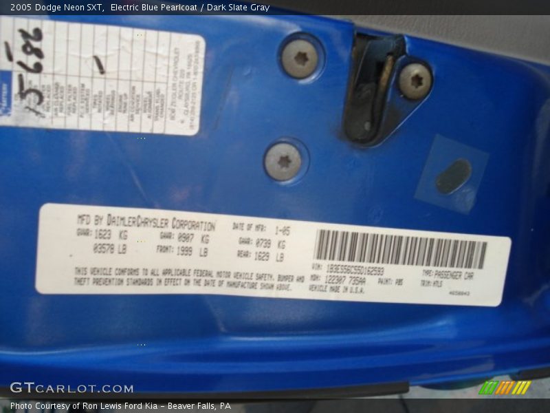 Electric Blue Pearlcoat / Dark Slate Gray 2005 Dodge Neon SXT