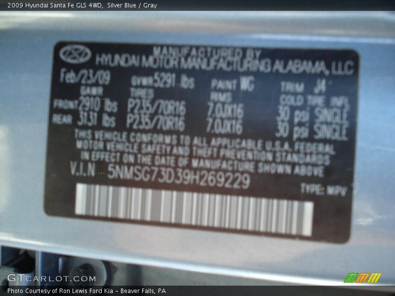 Silver Blue / Gray 2009 Hyundai Santa Fe GLS 4WD