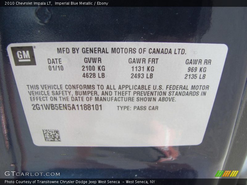 Imperial Blue Metallic / Ebony 2010 Chevrolet Impala LT