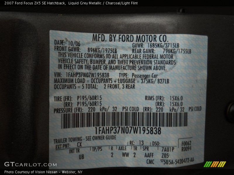 Liquid Grey Metallic / Charcoal/Light Flint 2007 Ford Focus ZX5 SE Hatchback