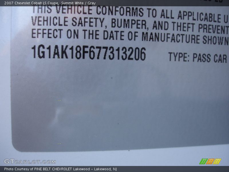 Summit White / Gray 2007 Chevrolet Cobalt LS Coupe