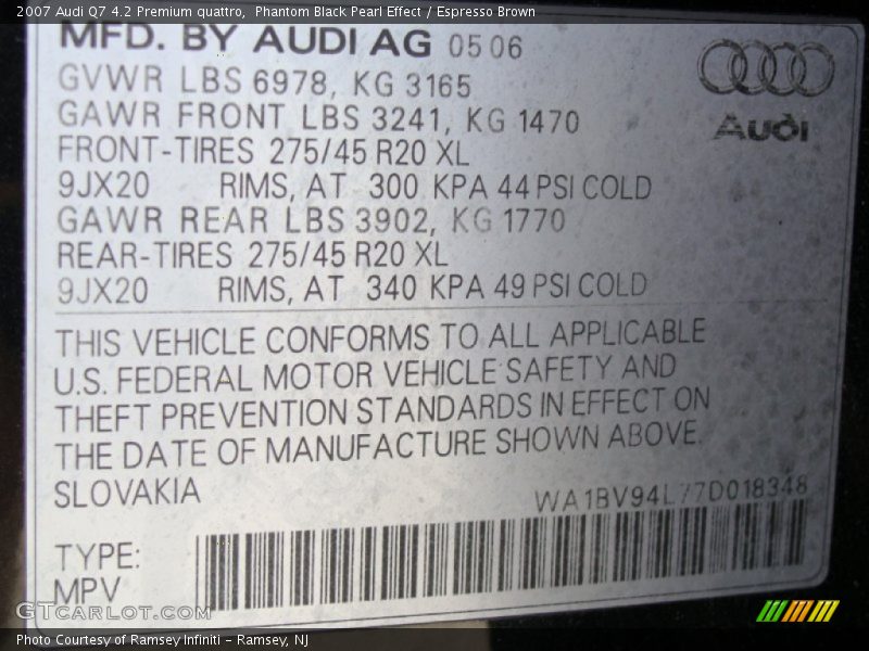 Phantom Black Pearl Effect / Espresso Brown 2007 Audi Q7 4.2 Premium quattro