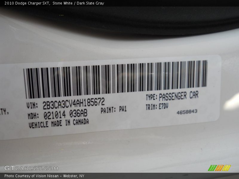 Stone White / Dark Slate Gray 2010 Dodge Charger SXT