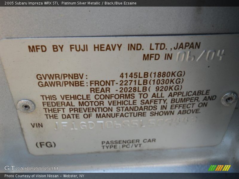 Platinum Silver Metallic / Black/Blue Ecsaine 2005 Subaru Impreza WRX STi