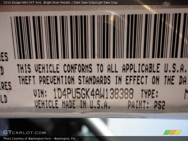 Bright Silver Metallic / Dark Slate Gray/Light Slate Gray 2010 Dodge Nitro SXT 4x4