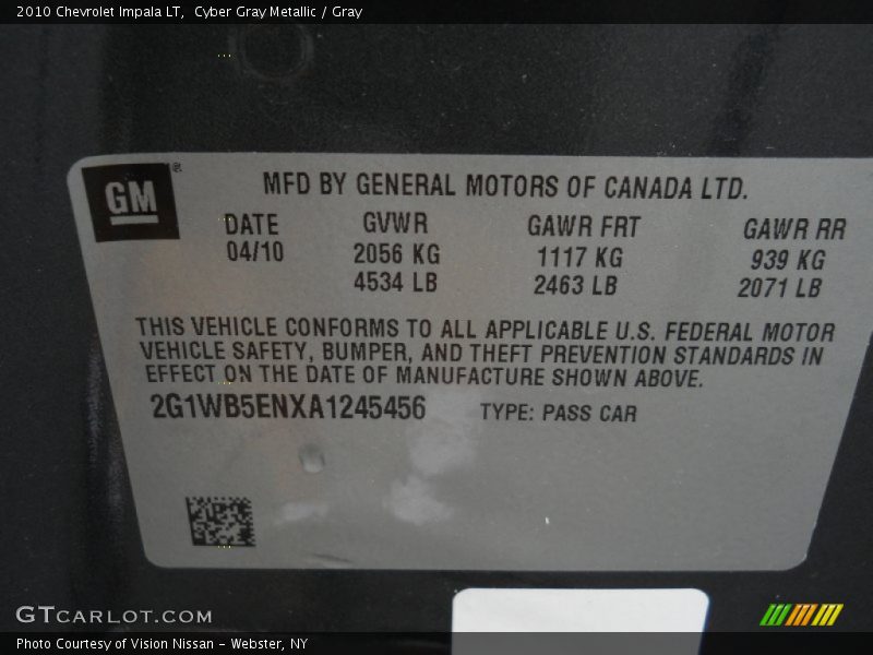 Cyber Gray Metallic / Gray 2010 Chevrolet Impala LT