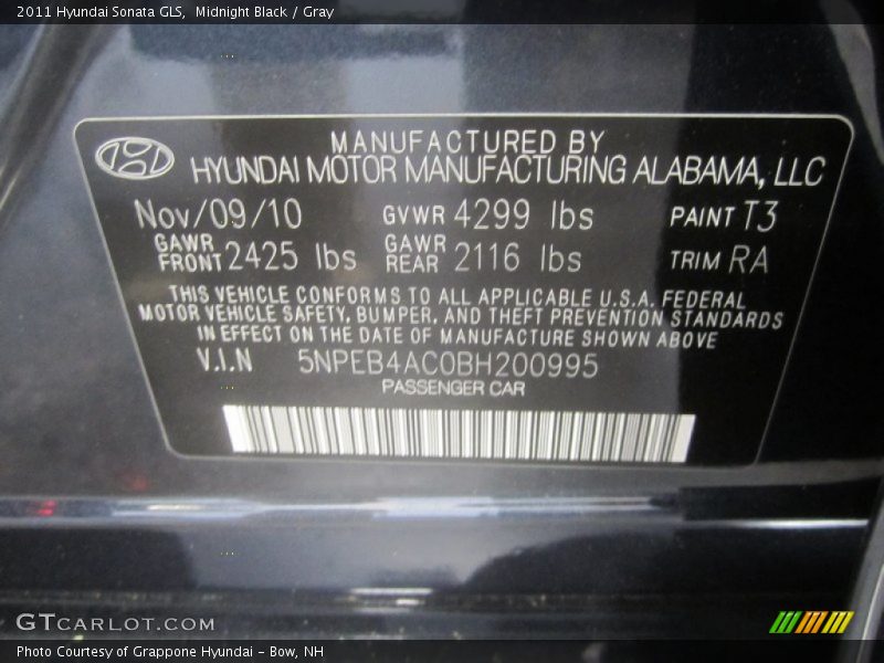 Midnight Black / Gray 2011 Hyundai Sonata GLS