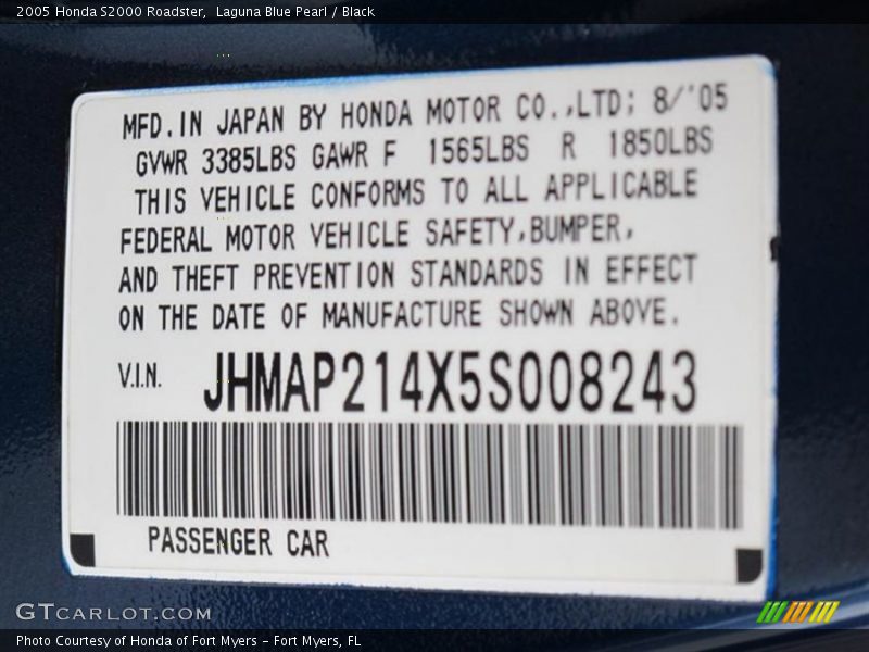 Laguna Blue Pearl / Black 2005 Honda S2000 Roadster