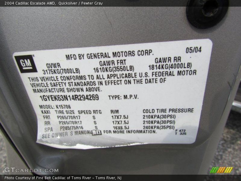 Quicksilver / Pewter Gray 2004 Cadillac Escalade AWD