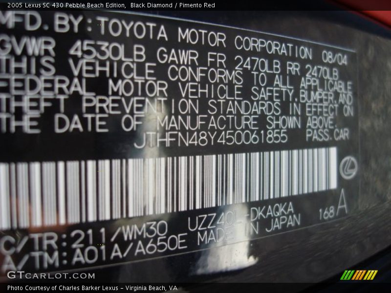 Black Diamond / Pimento Red 2005 Lexus SC 430 Pebble Beach Edition