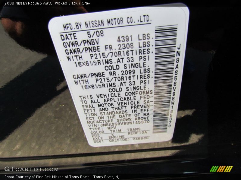 Wicked Black / Gray 2008 Nissan Rogue S AWD