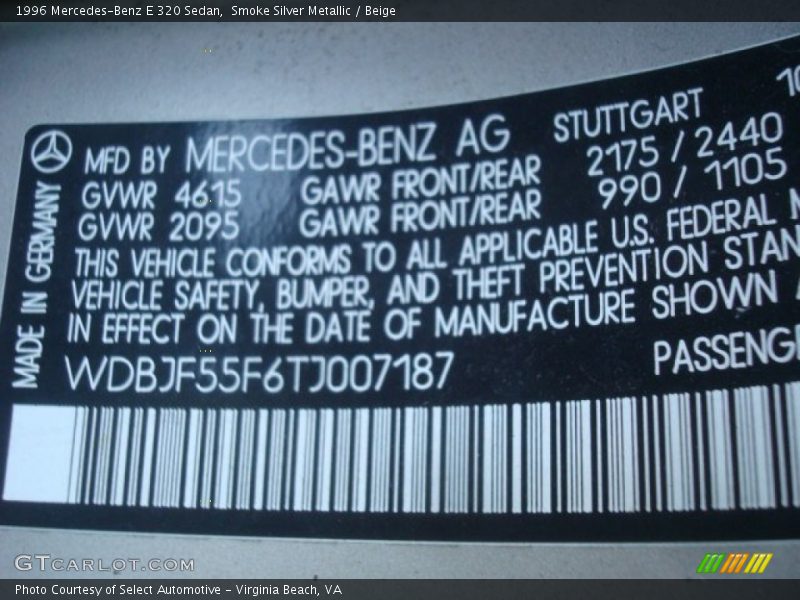 Smoke Silver Metallic / Beige 1996 Mercedes-Benz E 320 Sedan