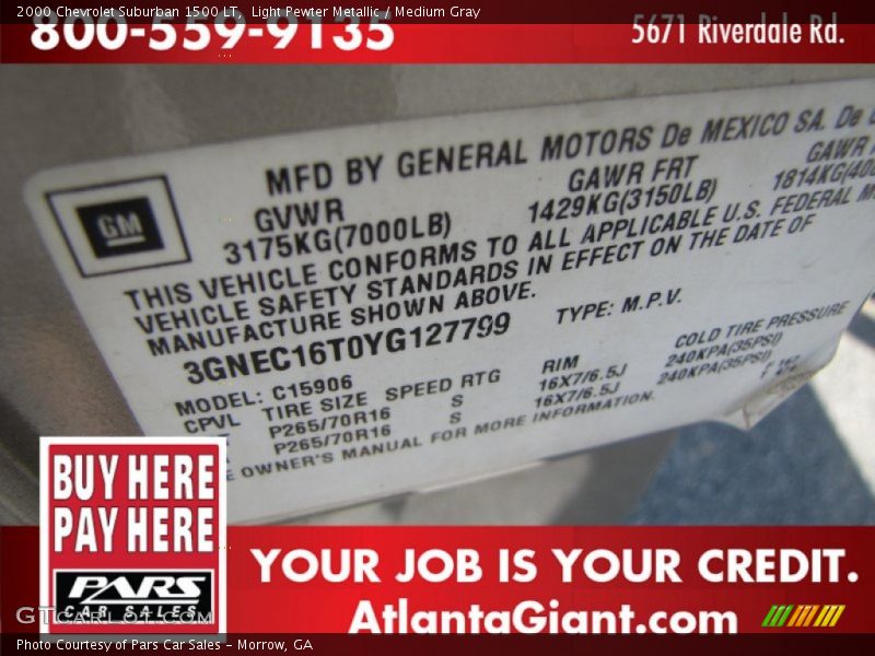 Light Pewter Metallic / Medium Gray 2000 Chevrolet Suburban 1500 LT
