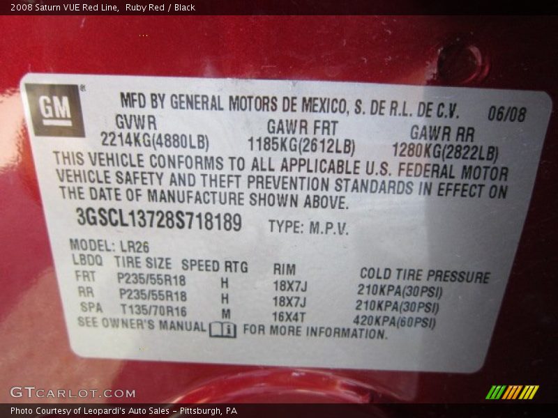Ruby Red / Black 2008 Saturn VUE Red Line