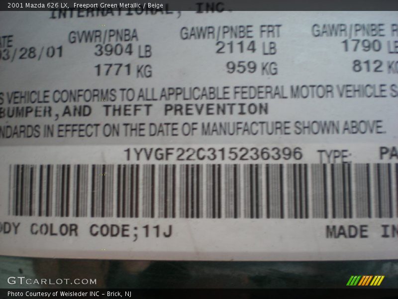 Freeport Green Metallic / Beige 2001 Mazda 626 LX