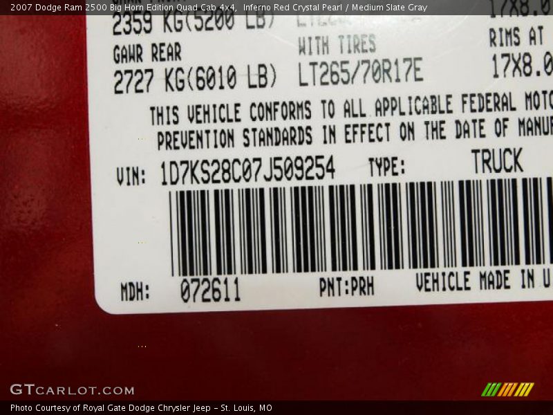 2007 Ram 2500 Big Horn Edition Quad Cab 4x4 Inferno Red Crystal Pearl Color Code PRH