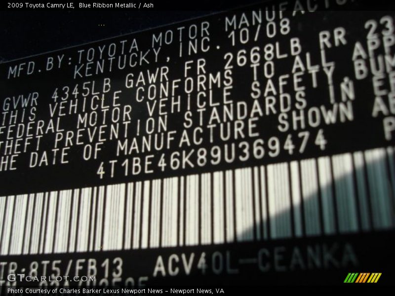 Blue Ribbon Metallic / Ash 2009 Toyota Camry LE