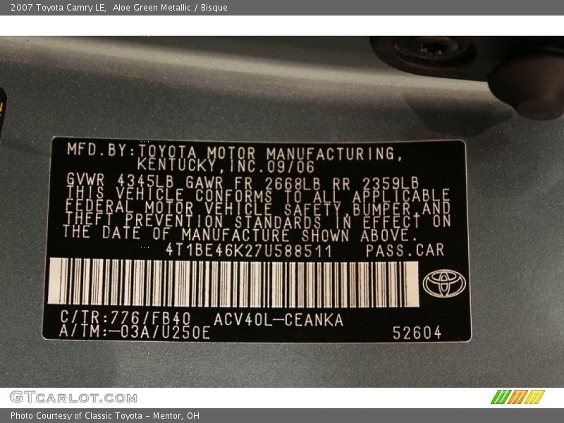 Aloe Green Metallic / Bisque 2007 Toyota Camry LE