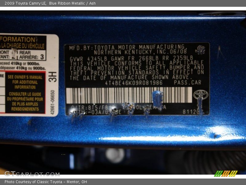 Blue Ribbon Metallic / Ash 2009 Toyota Camry LE