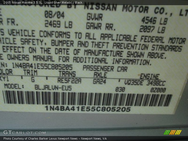 Liquid Silver Metallic / Black 2005 Nissan Maxima 3.5 SL